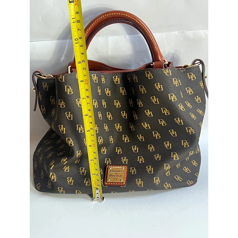 Dooney & Bourke Small Greta Bucket Bag Brown Monogram Satchel Crossbody Handbag